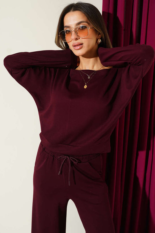 Yarasa Kol Bluzlu Loyşa İkili Takım Bordo