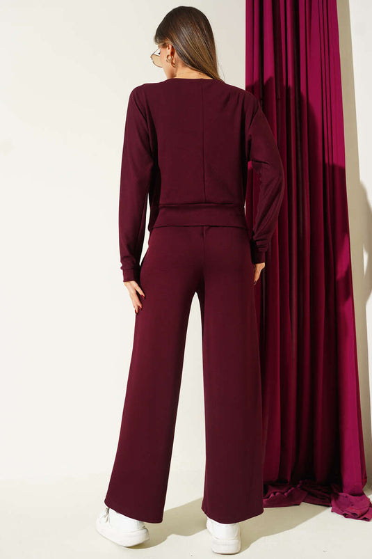 Yarasa Kol Bluzlu Loyşa İkili Takım Bordo