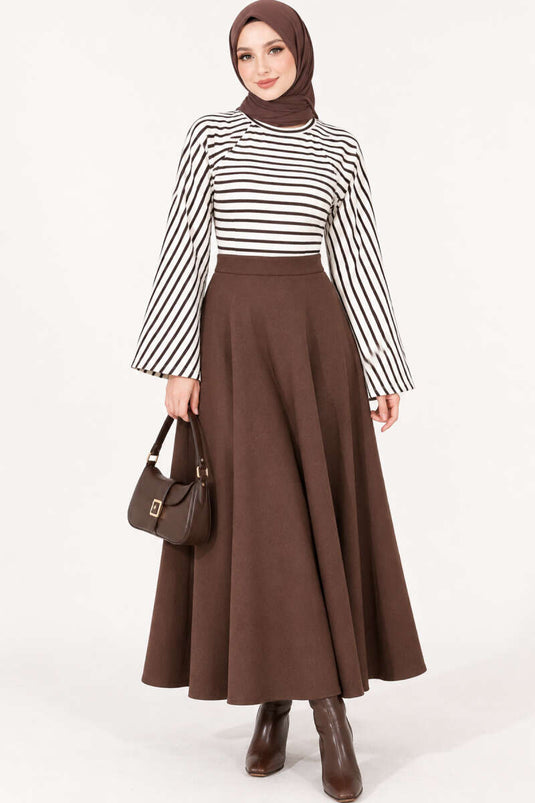 Blouse À Manches Batwing Rayée Marron