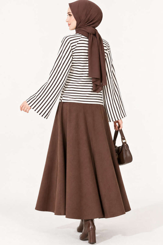 Blouse À Manches Batwing Rayée Marron
