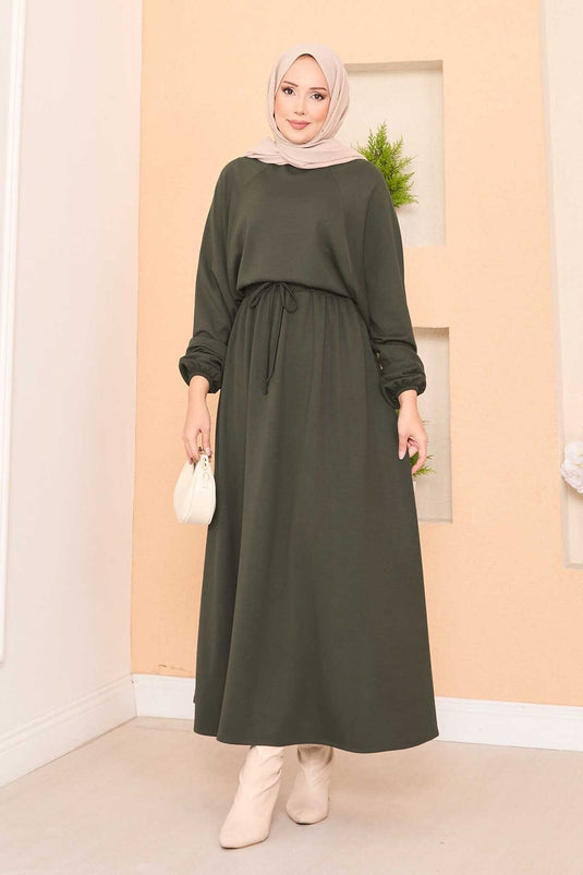 Batwing Sleeve Crop Skirt Hijab Suit Khaki