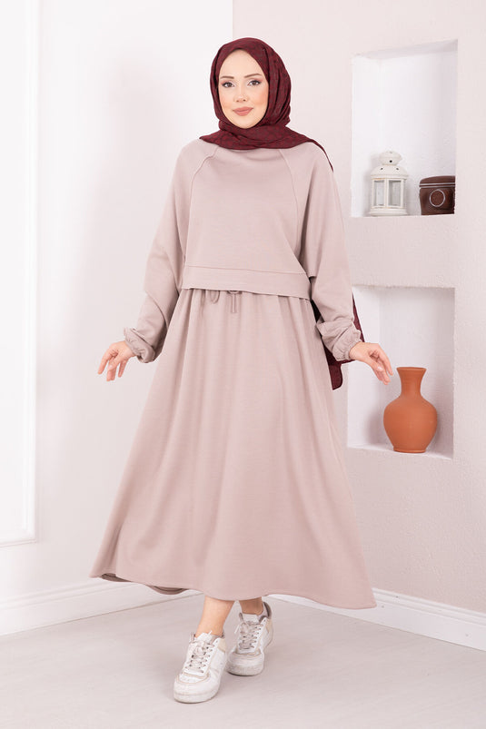 Ensemble jupe courte à manches chauve-souris et hijab en pierre