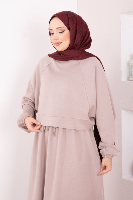 Ensemble jupe courte à manches chauve-souris et hijab en pierre