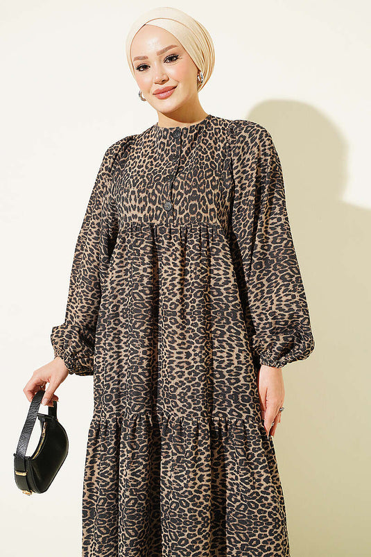 Robe En Velours Léopard À Manches Chauve-Souris
