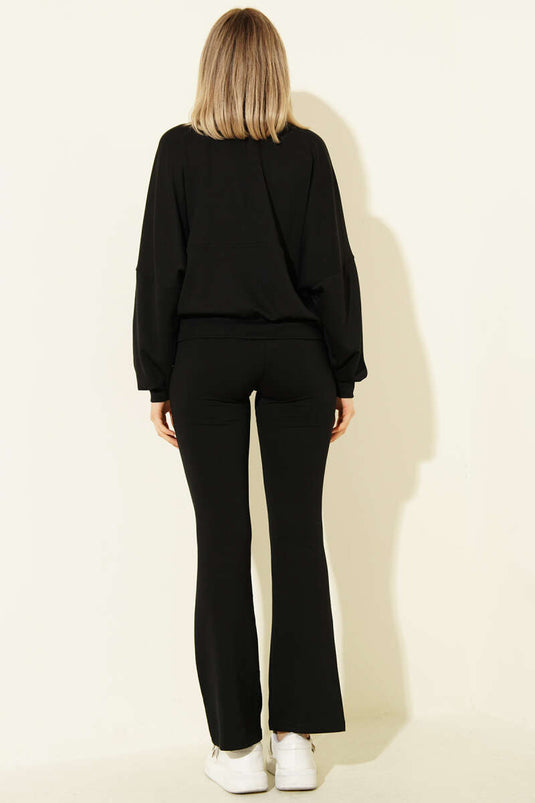 Two-Piece Set with Batwing Sleeve Cardigan and Loysha Black