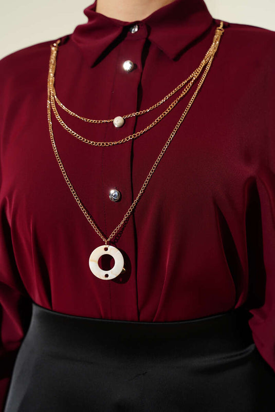 Yarasa Kol Kolyeli Oversize Gömlek Bordo