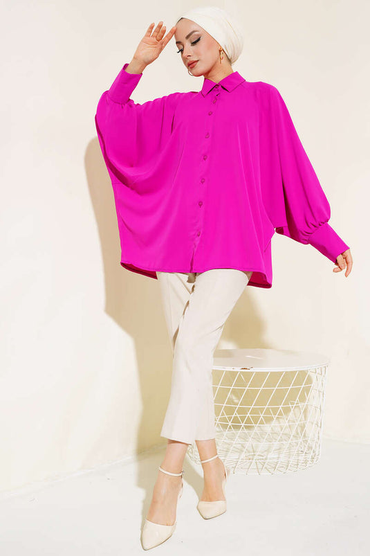 Chemise boutonnée sur le devant à manches chauve-souris Fuchsia