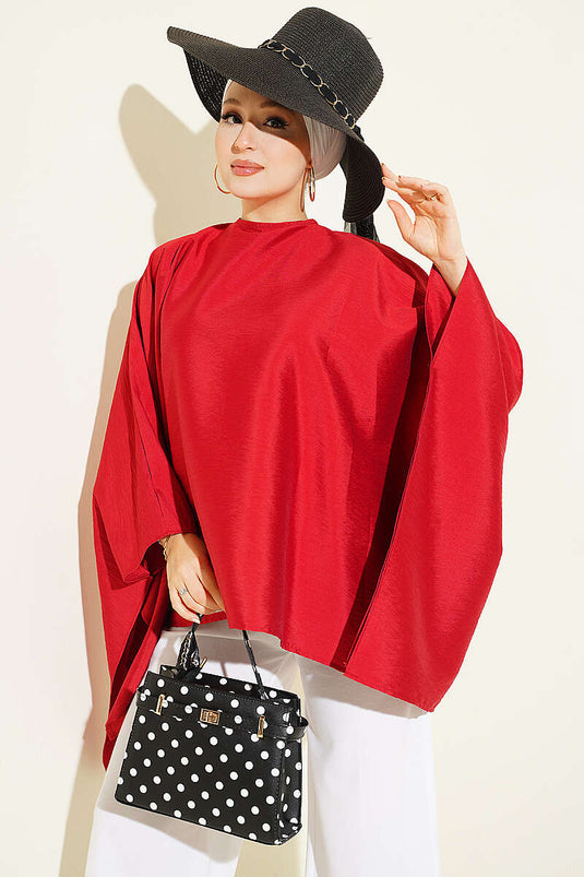 Yarasa Kol Oversize Bluz Kırmızı