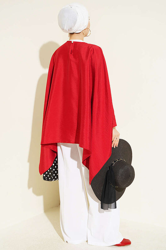 Yarasa Kol Oversize Bluz Kırmızı
