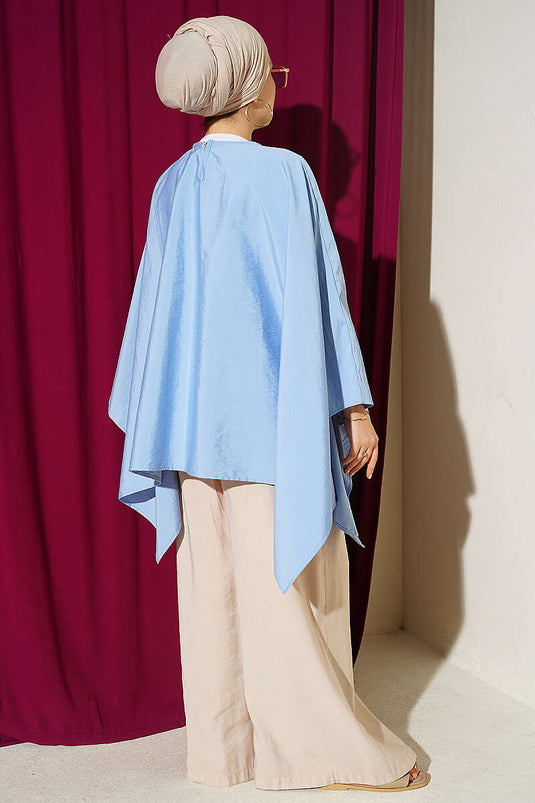 Yarasa Kol Oversize Bluz Mavi