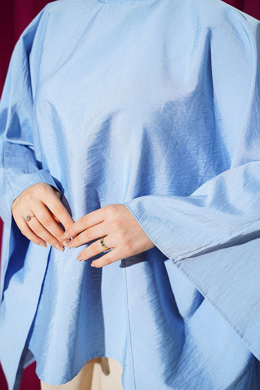 Yarasa Kol Oversize Bluz Mavi