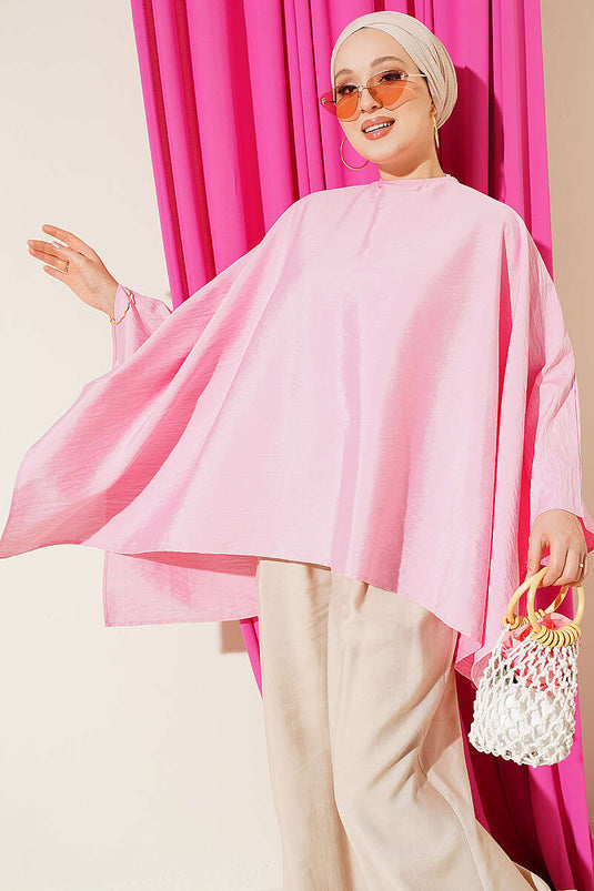 Yarasa Kol Oversize Bluz Pembe