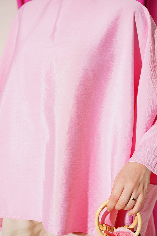 Yarasa Kol Oversize Bluz Pembe