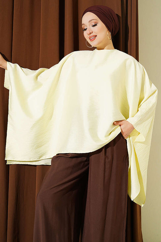Yarasa Kol Oversize Bluz Sarı