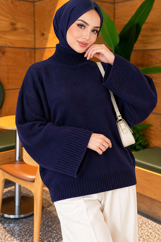 Yarasa Kol Oversize Triko Tunik Lacivert