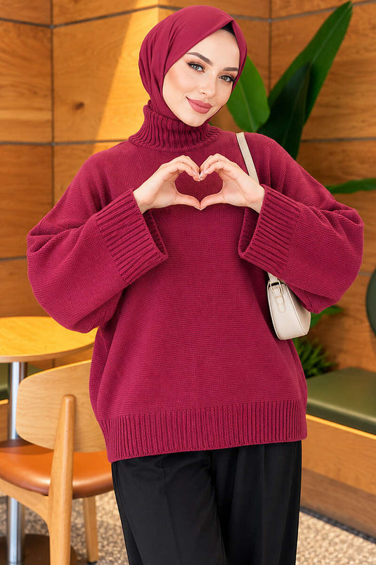 Yarasa Kol Oversize Triko Tunik Menekşe