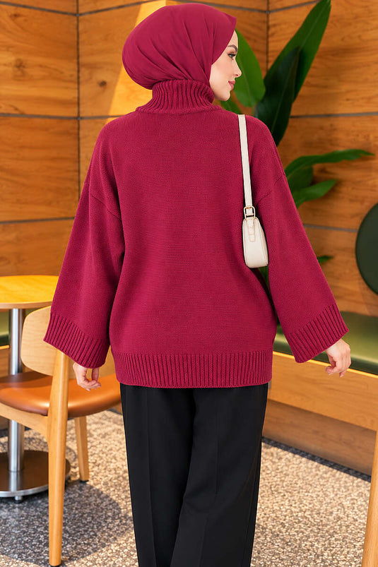 Yarasa Kol Oversize Triko Tunik Menekşe