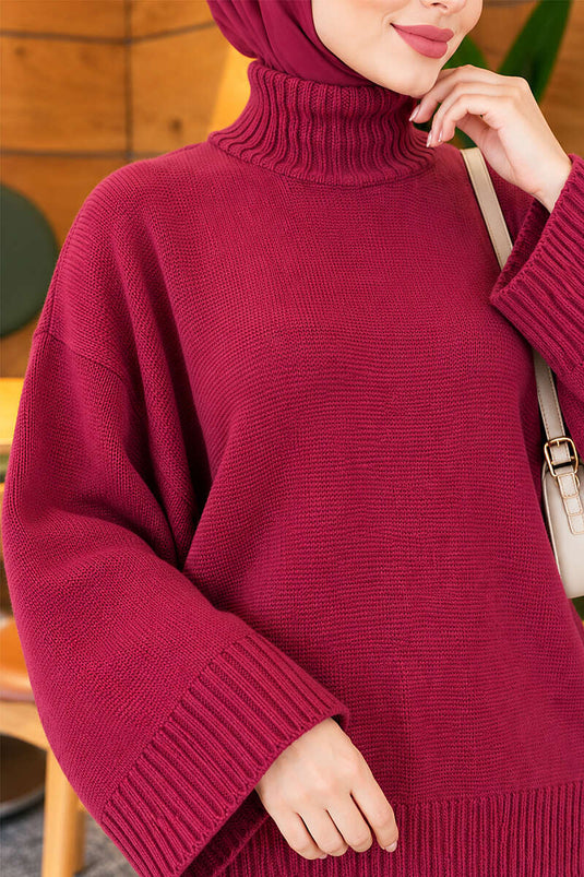 Yarasa Kol Oversize Triko Tunik Menekşe