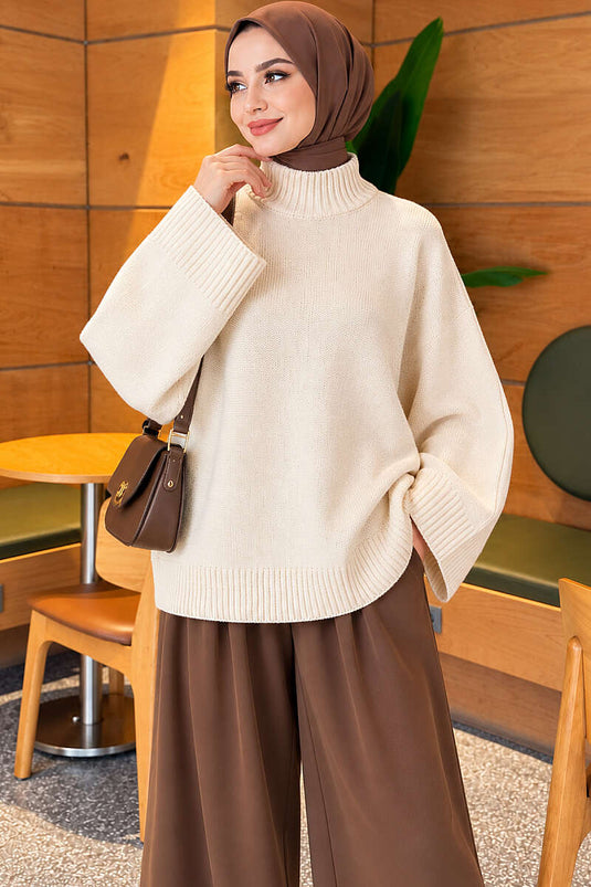 Yarasa Kol Oversize Triko Tunik Taş