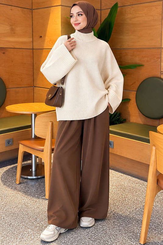 Yarasa Kol Oversize Triko Tunik Taş
