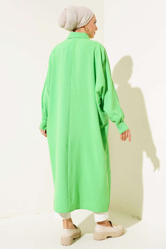 Chemise Longue Oversize Manches Chauve-Souris Vert