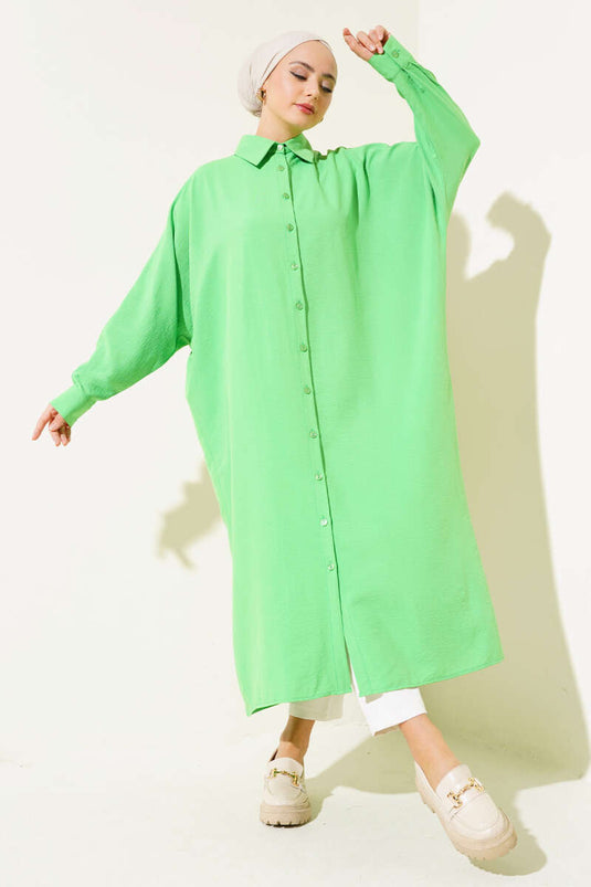 Chemise Longue Oversize Manches Chauve-Souris Vert