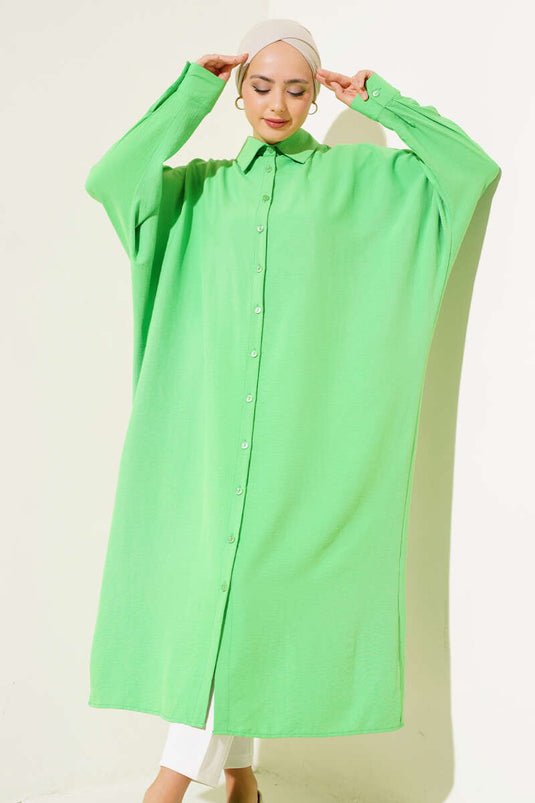 Chemise Longue Oversize Manches Chauve-Souris Vert