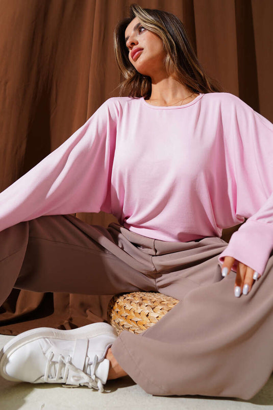 Chemisier rose ample à manches chauve-souris