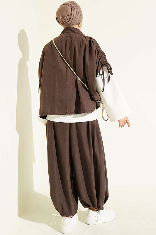 Ensemble Trois Pièces À Manches Batwing Amples En Café