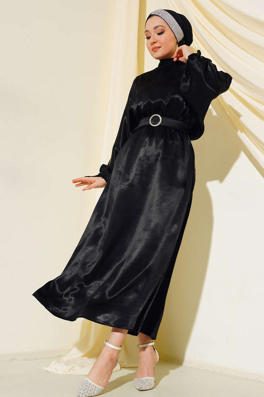 Robe En Satin Manches Chauve-souris Noir