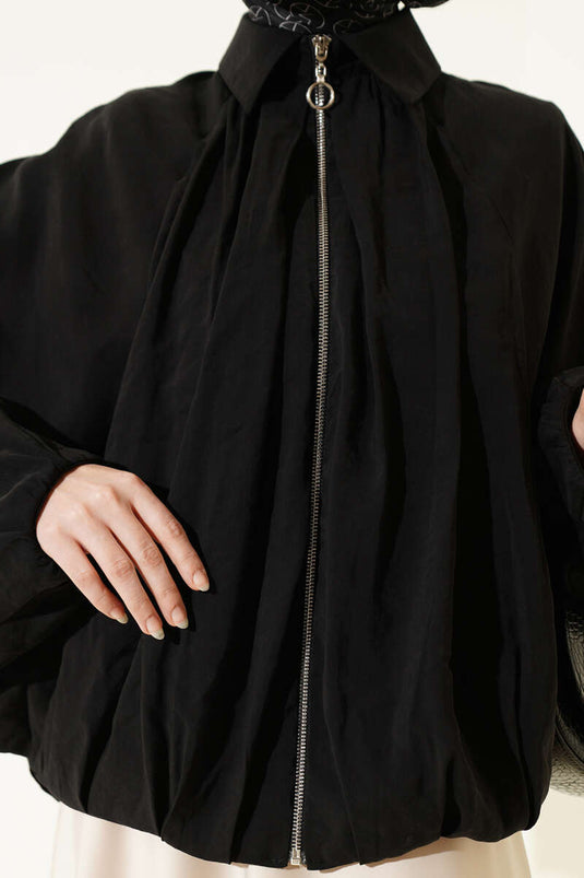 Bat Sleeve Tencel Short Jacket Black