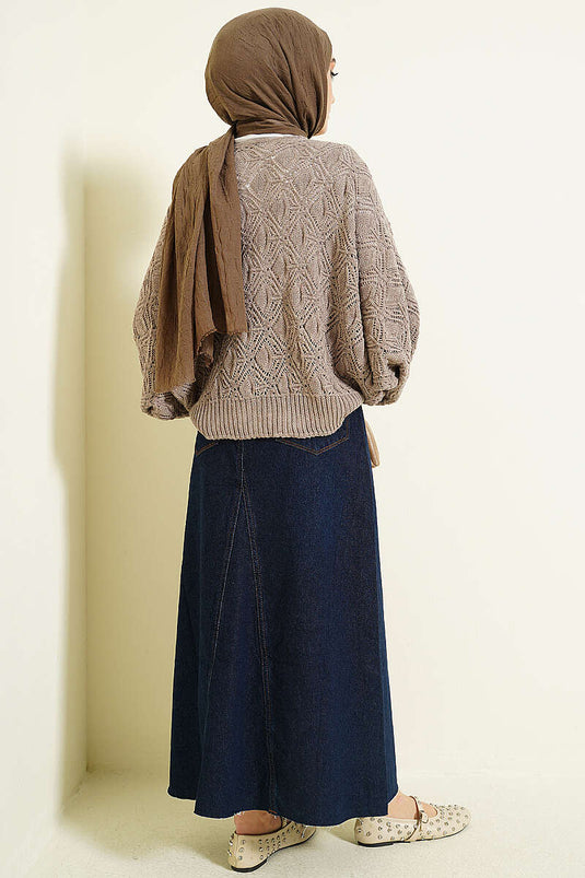 Batwing Sleeve Knit Openwork Sweater Mink