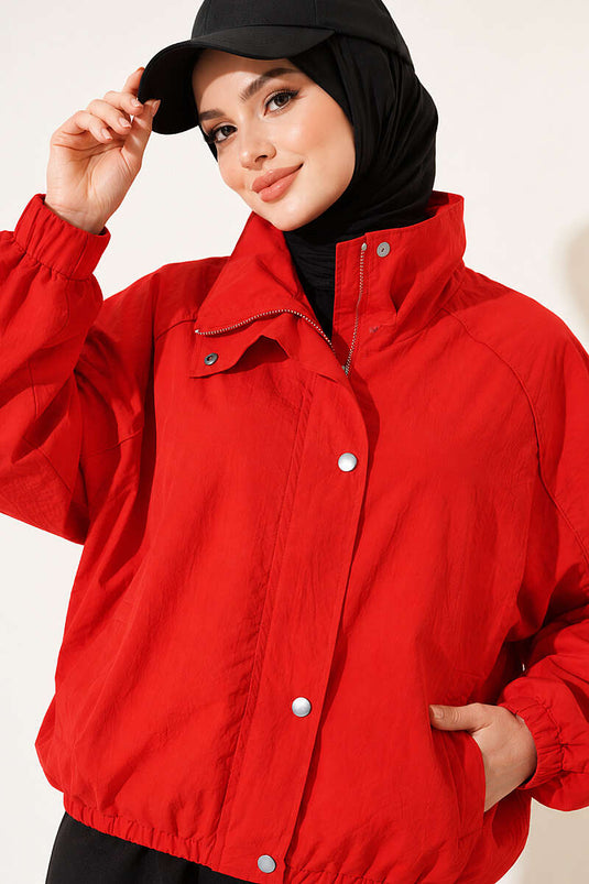 Yarasa Kollu Oversize Ceket Kırmızı