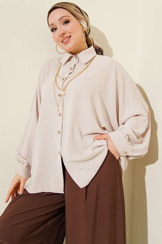 Chemise oversize à manches chauve-souris beige