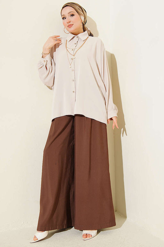 Chemise oversize à manches chauve-souris beige