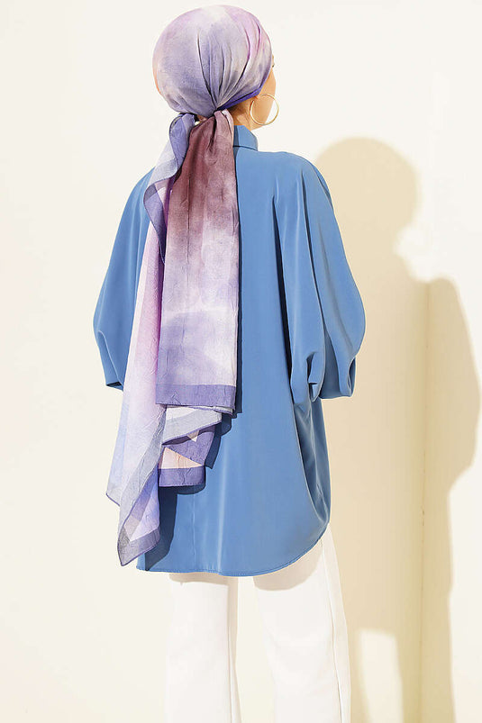 Oversize Hemd mit Fledermausärmeln, Blau