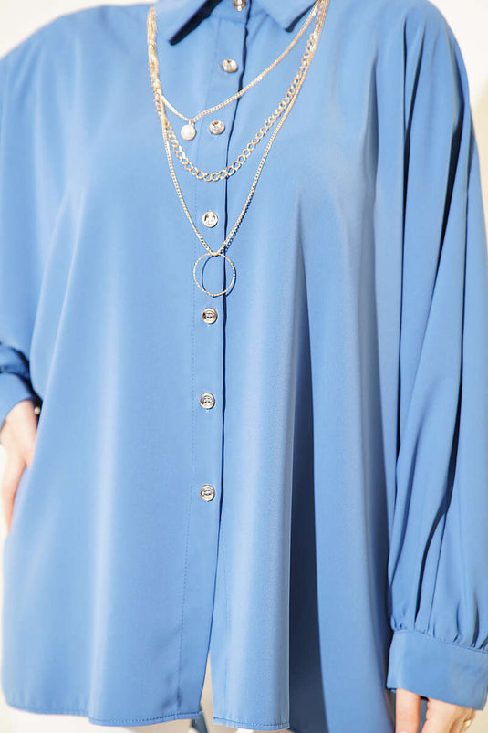 Oversize Hemd mit Fledermausärmeln, Blau
