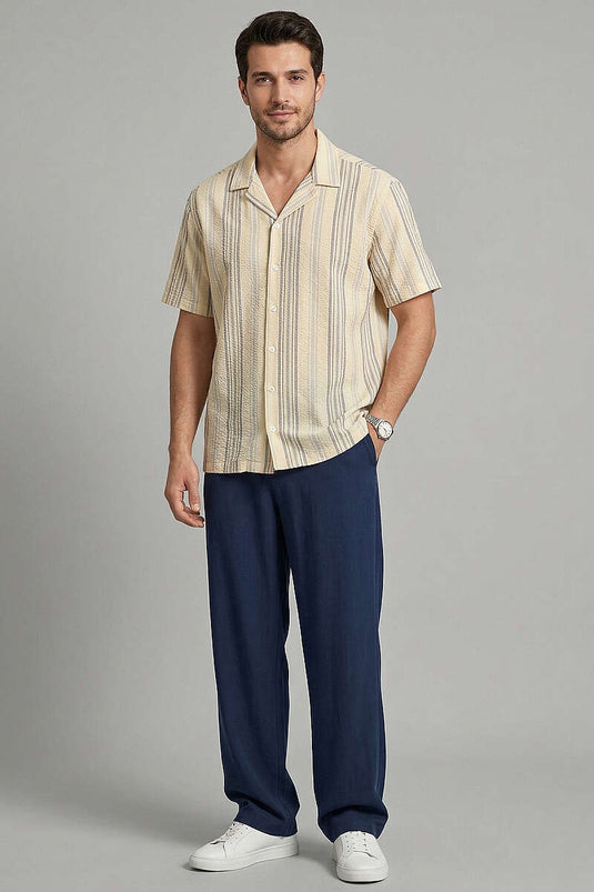 Camicia Uomo A Righe Mezza Oversize Blu