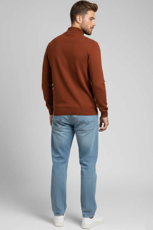 كنزة صوفية رجالية أساسية من سيمي فيشرمان، لون تيراكوتا