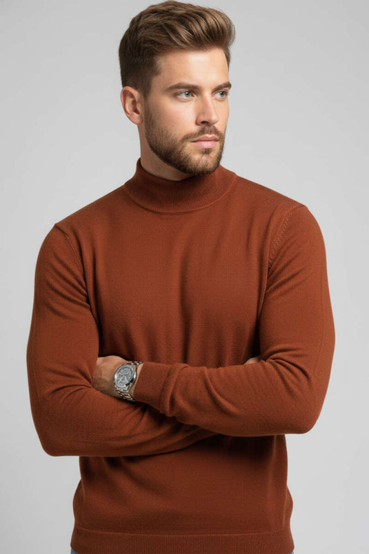 كنزة صوفية رجالية أساسية من سيمي فيشرمان، لون تيراكوتا