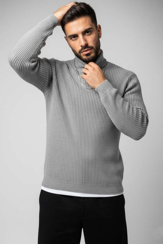 Halbrollkragen-Strickpullover für Herren, Grau