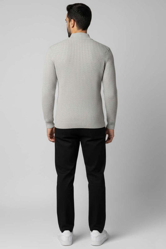 كنزة صوفية رجالية بنصف ياقة عالية، رمادية اللون