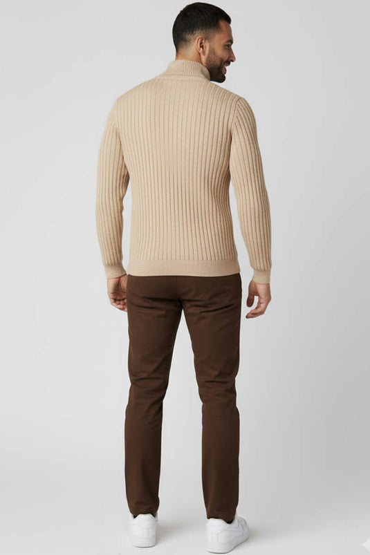 Men's Ribbed Half Turtleneck Sweater in Beige