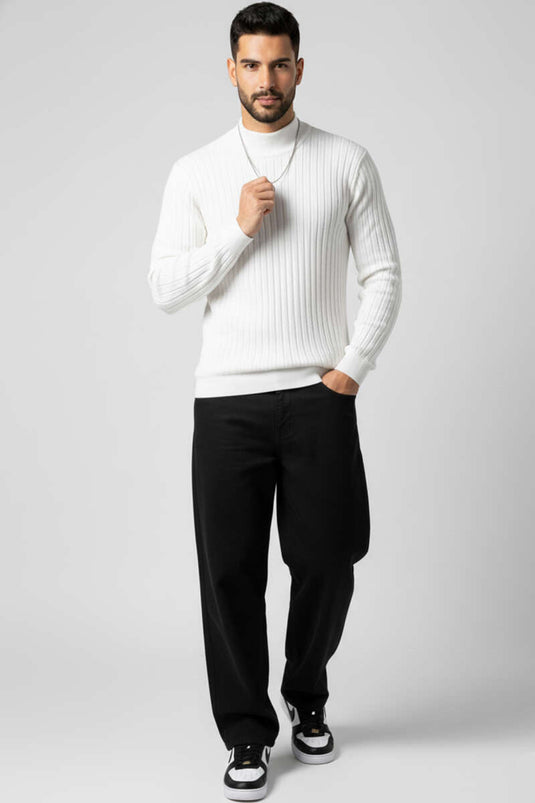 Men's Ribbed Half Turtleneck Sweater White