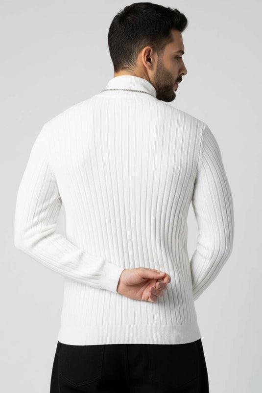 Men's Ribbed Half Turtleneck Sweater White