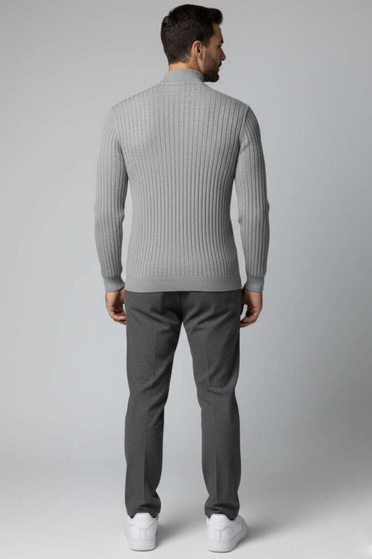 Men's Ribbed Half Turtleneck Sweater, Grey