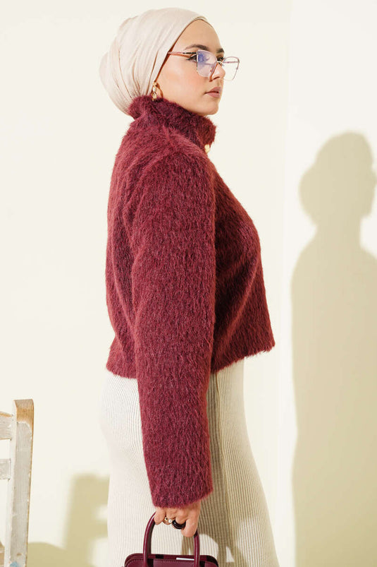 Half Turtleneck Jacket with Gold Buttons, Burgundy