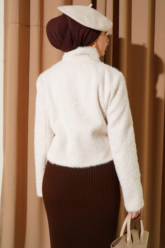 Halflange coltrui met gouden knopen, ecru