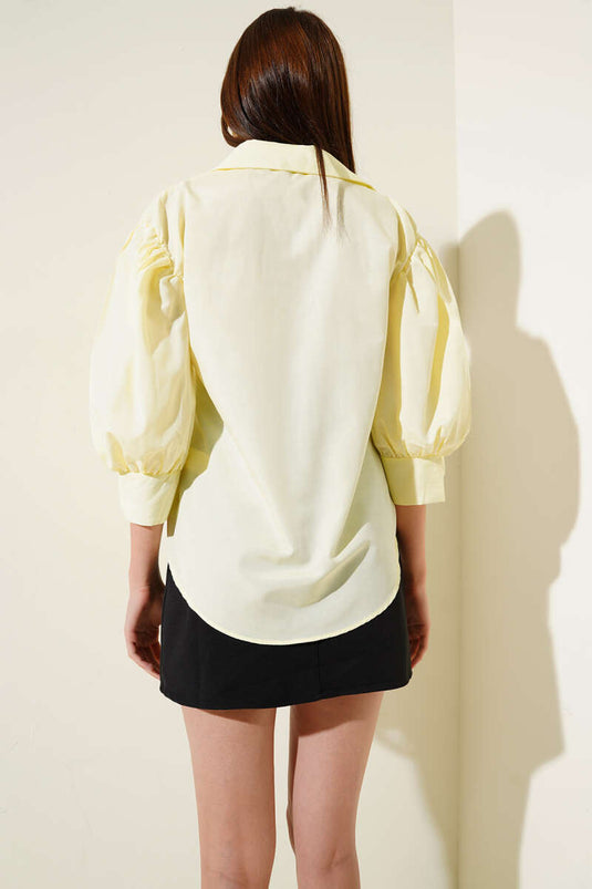Half Balloon Sleeve Shirt Yellow