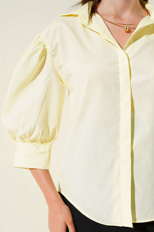 Half Balloon Sleeve Shirt Yellow